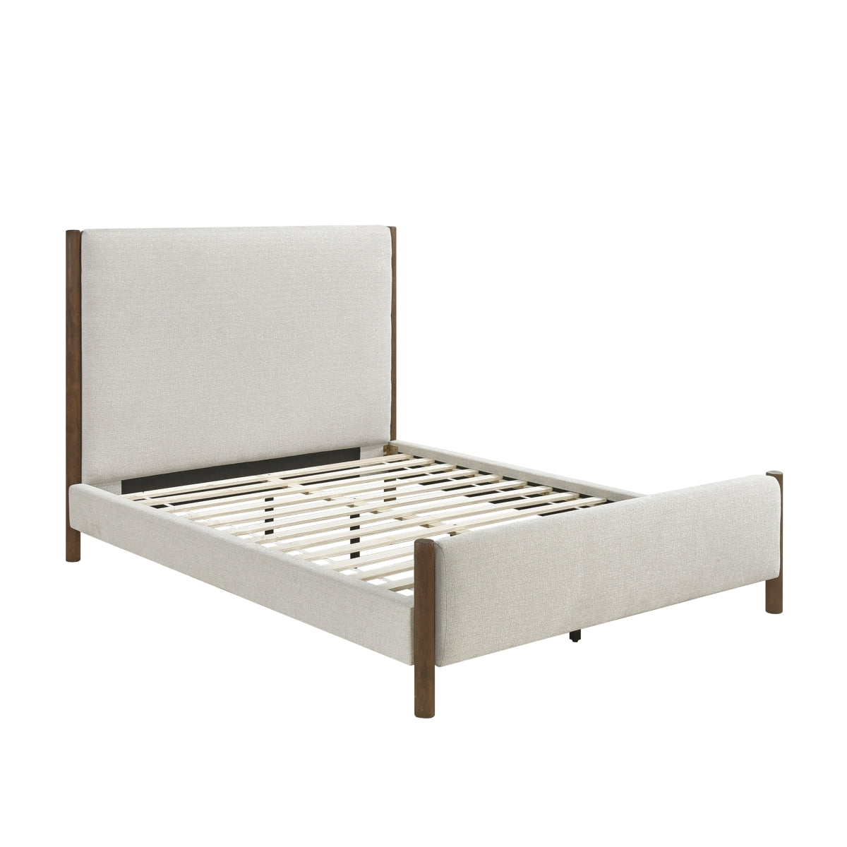 Caramel Oak Chenille King Platform Bed Frame - Solid Wood, No Box Spring Needed - Perfect for Modern Bedrooms & Guest Rooms