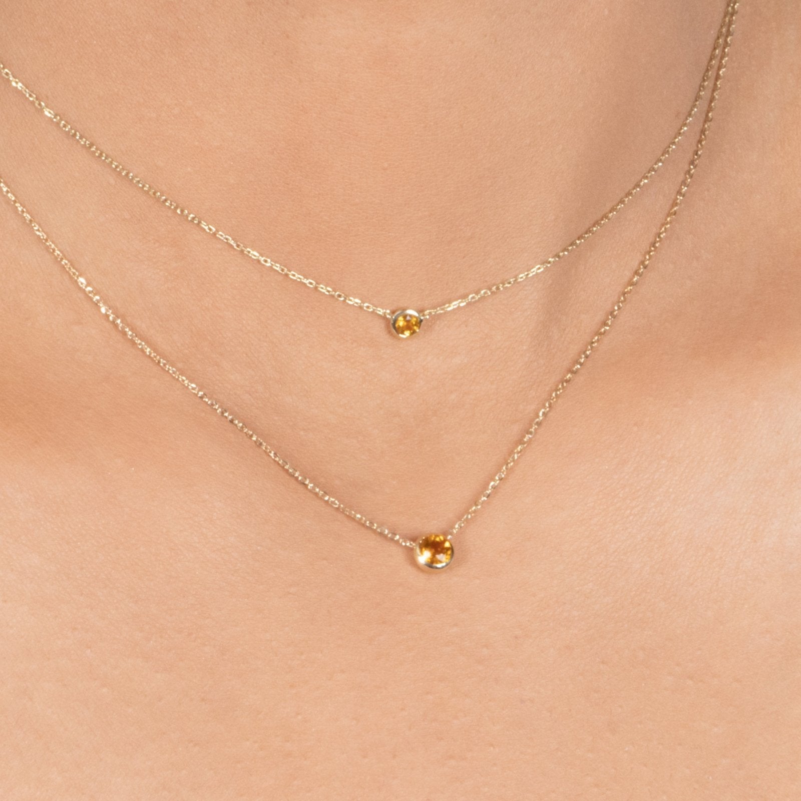 14k Yellow Gold Citrine Station Necklace - Bezel Set Gemstone Jewelry for Women, Gift for Her, Birthday, Anniversary, Valentine's Day