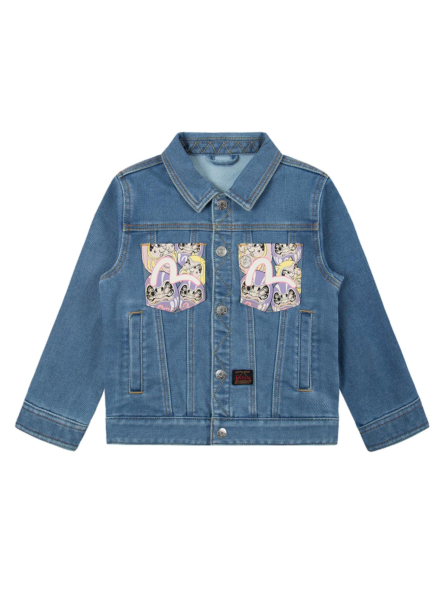 Daruma Buddies Print Denim Jacket - Stylish Japanese Inspired Streetwear for Men & Women | Perfect for Casual Outfits, Festivals, and Urban Fashion