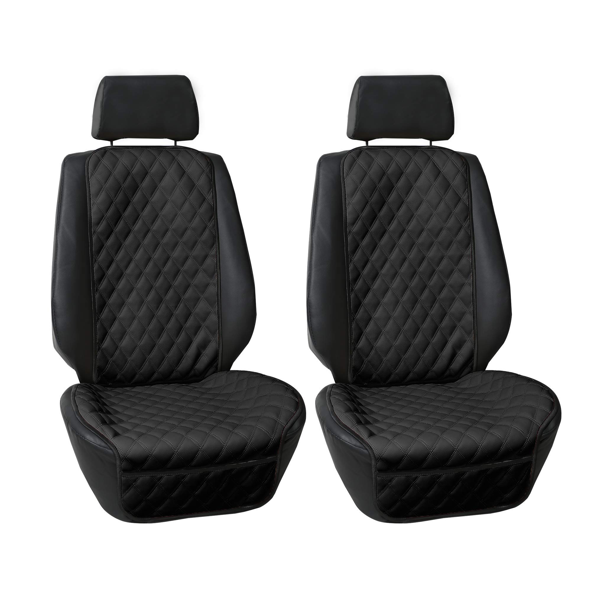 FH Group Neosupreme Car Seat Covers - 2 Pack Universal Fit Waterproof Faux Leather Seat Protectors for Cars, Trucks & SUVs | Black Auto Accessories for Comfort & Style | Perfect for Road Trips, Commuting & Family Travel
