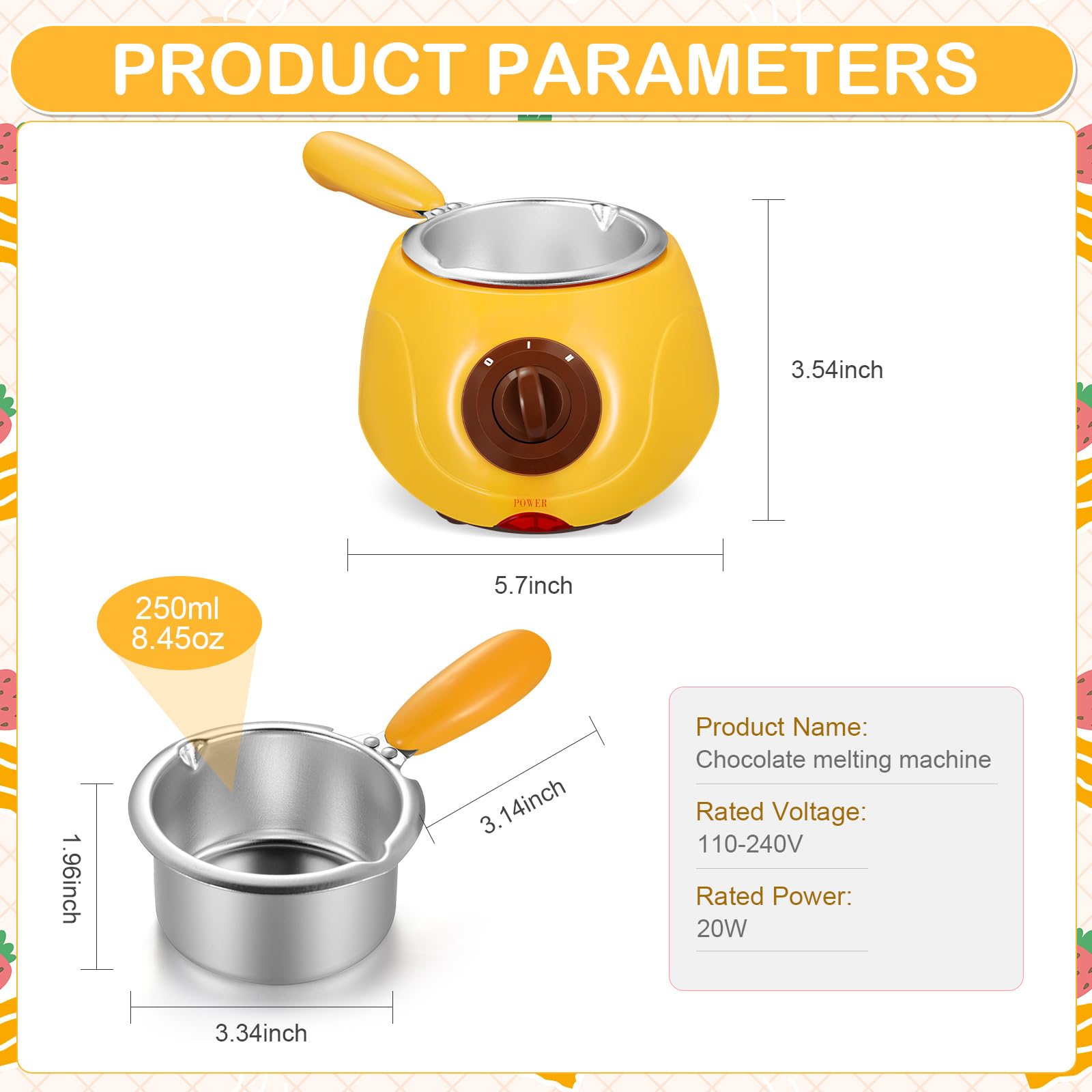 Electric Chocolate Melting Pot with DIY Molds & Accessories - Mini Fondue Fountain Kit for Candy, Cheese & Milk - Perfect for Home Parties, Valentine's Gifts & DIY Desserts (Yellow)