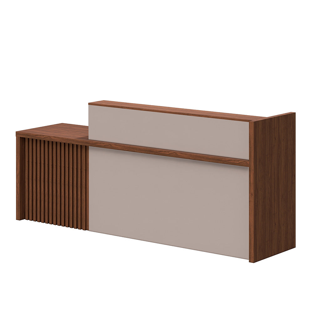KNOX 240cm Left Panel Walnut Reception Desk - Modern Office Furniture for Hotels, Clinics, and Corporate Lobbies