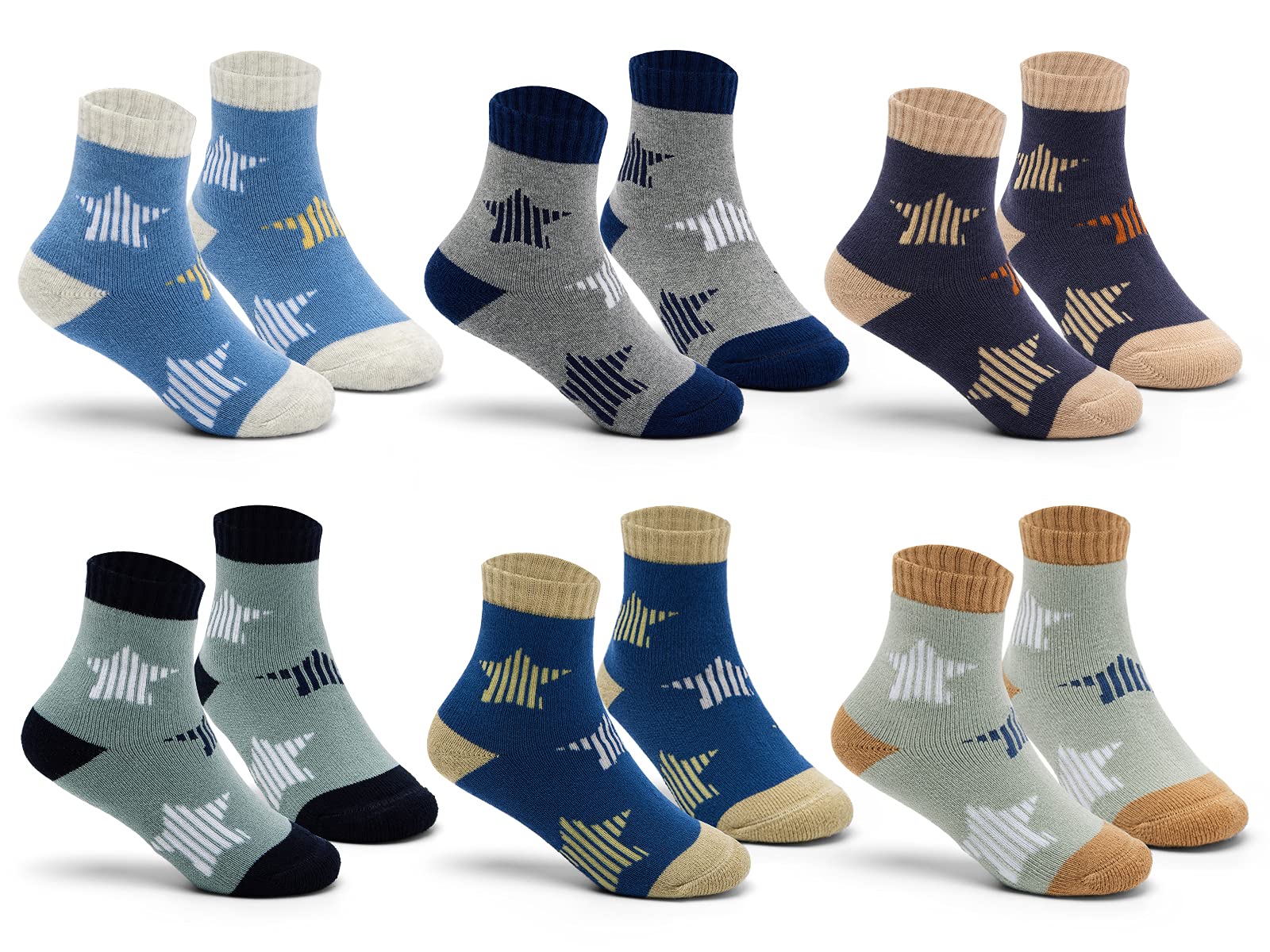 Boys Winter Socks - 6 Pairs Warm Thermal Crew Socks for Kids Outdoor Play