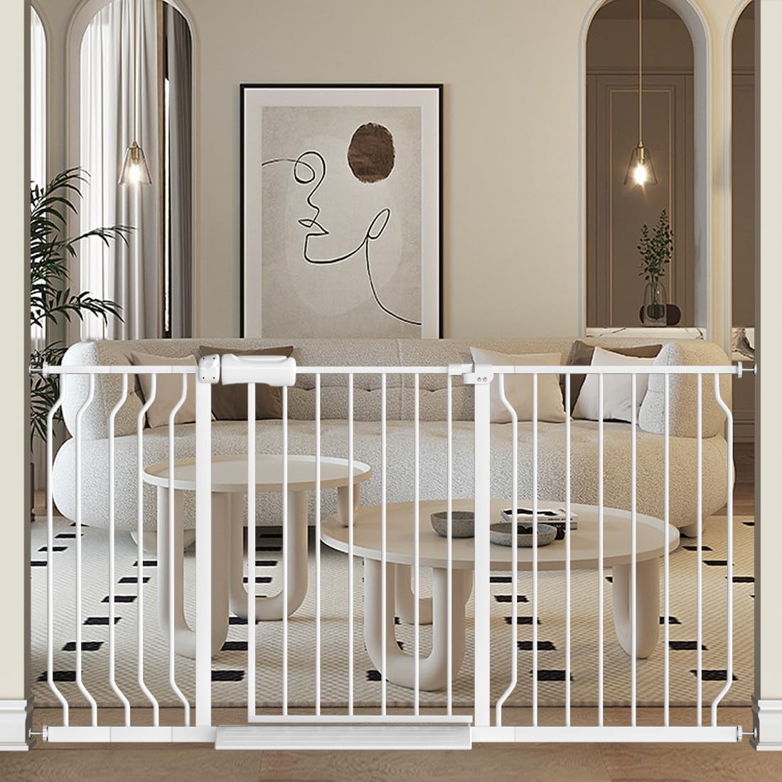 TSAYAWA Extra Wide Baby Gate & Pet Gate (29-57.5 Inches) - No Drill Pressure Mount Safety Gate for Doorways, Stairs - Indoor/Outdoor Child & Dog Barrier - White - Perfect for Homes with Toddlers and Pets
