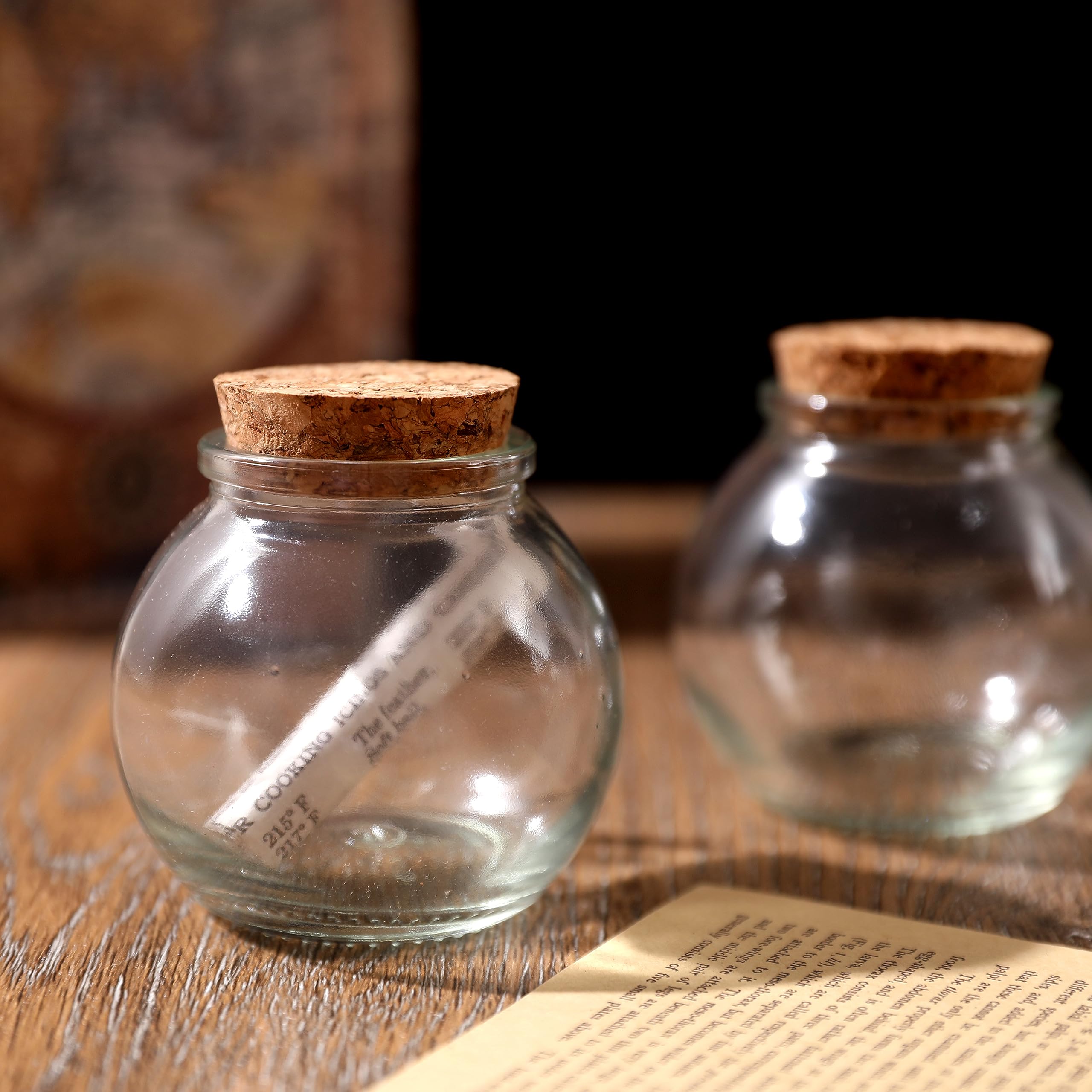 Magic Season Decorative Glass Bottles with Cork Stoppers - 6 Pack 3.3 fl oz Spherical Bottles for Essential Oils, DIY Crafts, Wedding Favors & Home Decor