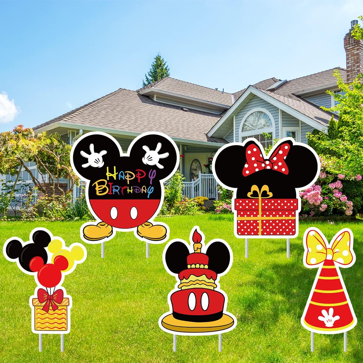 5Pcs Mickey Mouse Birthday Party Supplies - Large Cartoon Mickey Yard Lawn Signs for Kids Birthday Decorations | Perfect for Outdoor Birthday Parties, Disney Themed Events & Backyard Celebrations