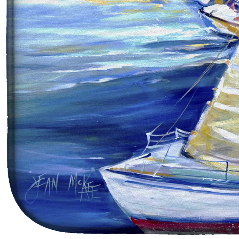 Sailboat Dish Drying Mat - Absorbent Kitchen Counter Mat (14x21