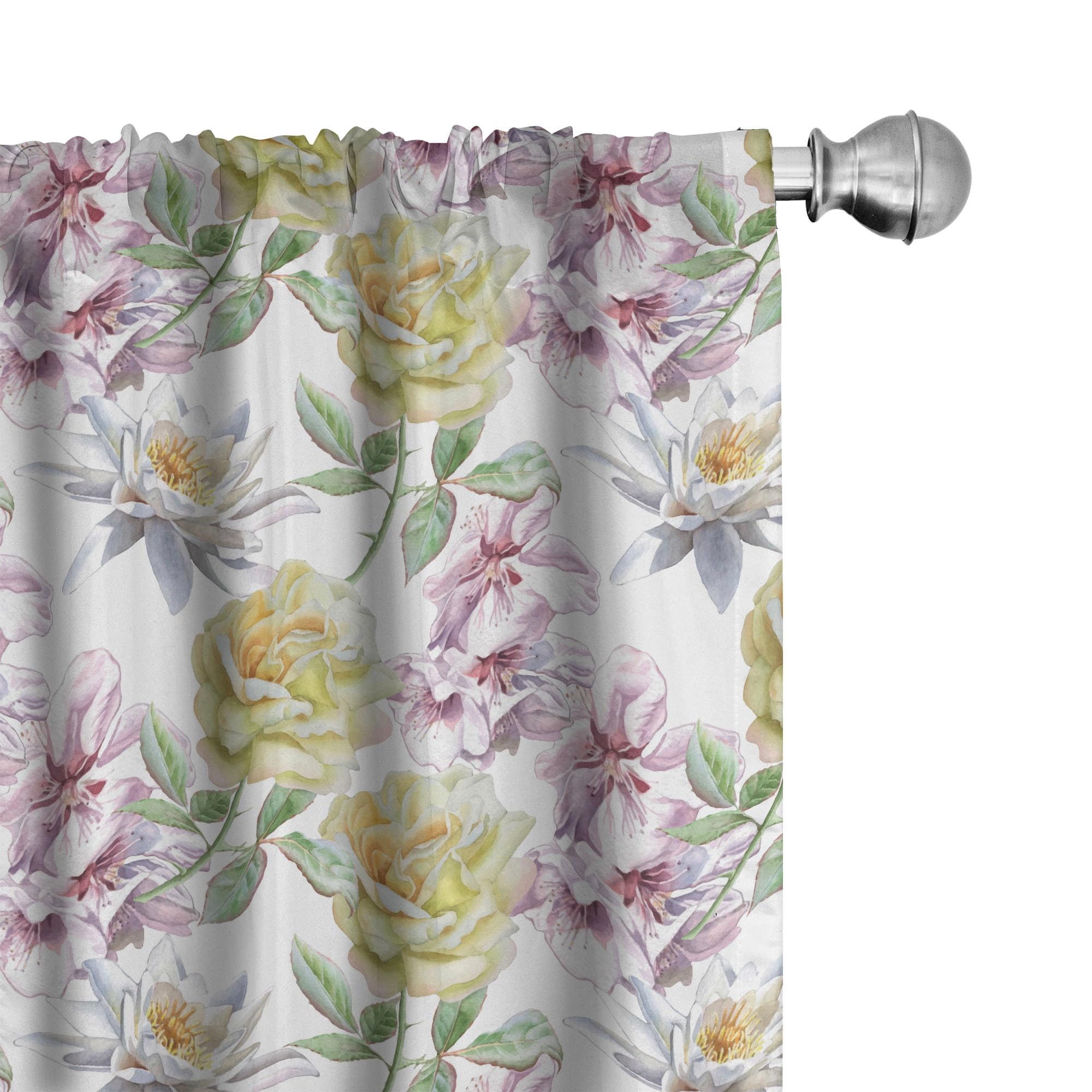Ambesonne Floral Curtains - Rose Petals Sakura Lily Flowers Design, 2 Panel Set (28