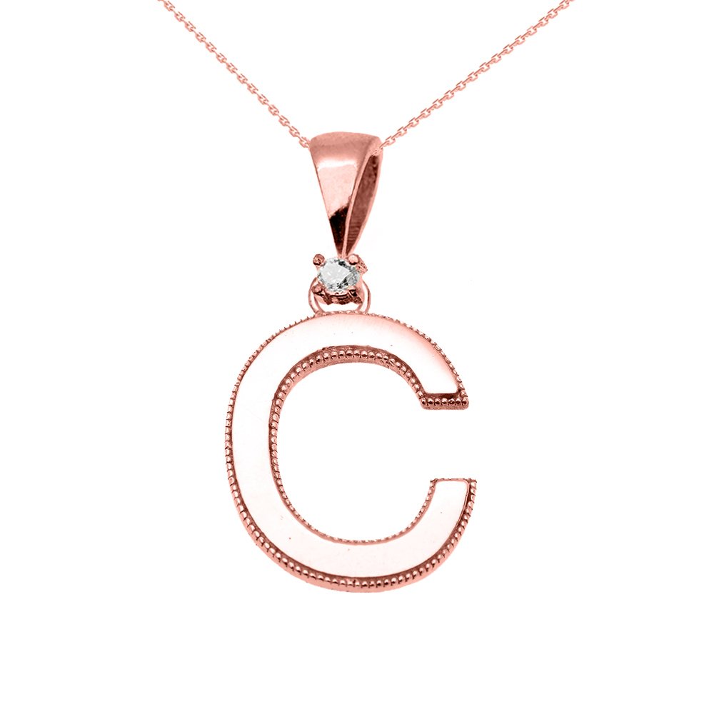 14K Rose Gold High Polish Milgrain Solitaire Diamond Initial 