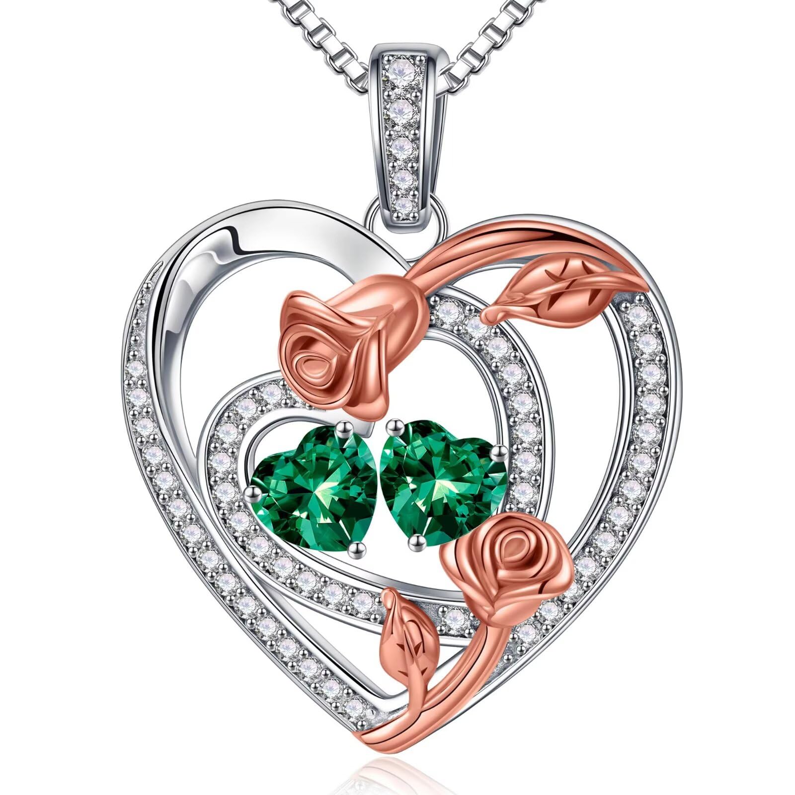 925 Sterling Silver Rose Heart Birthstone Necklace for Women - Personalized Jewelry Gift for Wife, Girlfriend, Mom | Anniversary, Birthday, Mother's Day Present | Elegant Necklace for Everyday Wear & Special Occasions
