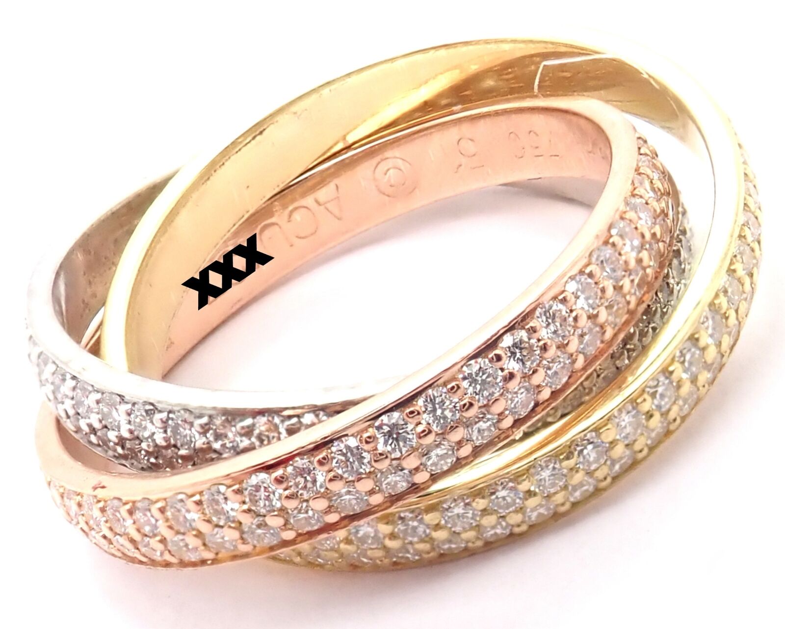 Authentic Cartier Trinity 18K Gold Diamond Small Model Band Ring Size 51 Certified - Luxury Wedding, Anniversary & Engagement Jewelry Gift for Women