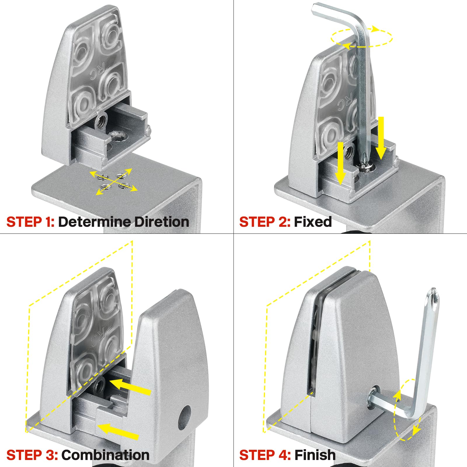 4 Pack Adjustable Aluminum Sneeze Guard Clamps - Acrylic Desk Divider Supports for Counter Privacy Shields | Perfect for Office Workstations, Restaurant Counters & Retail Checkout Areas