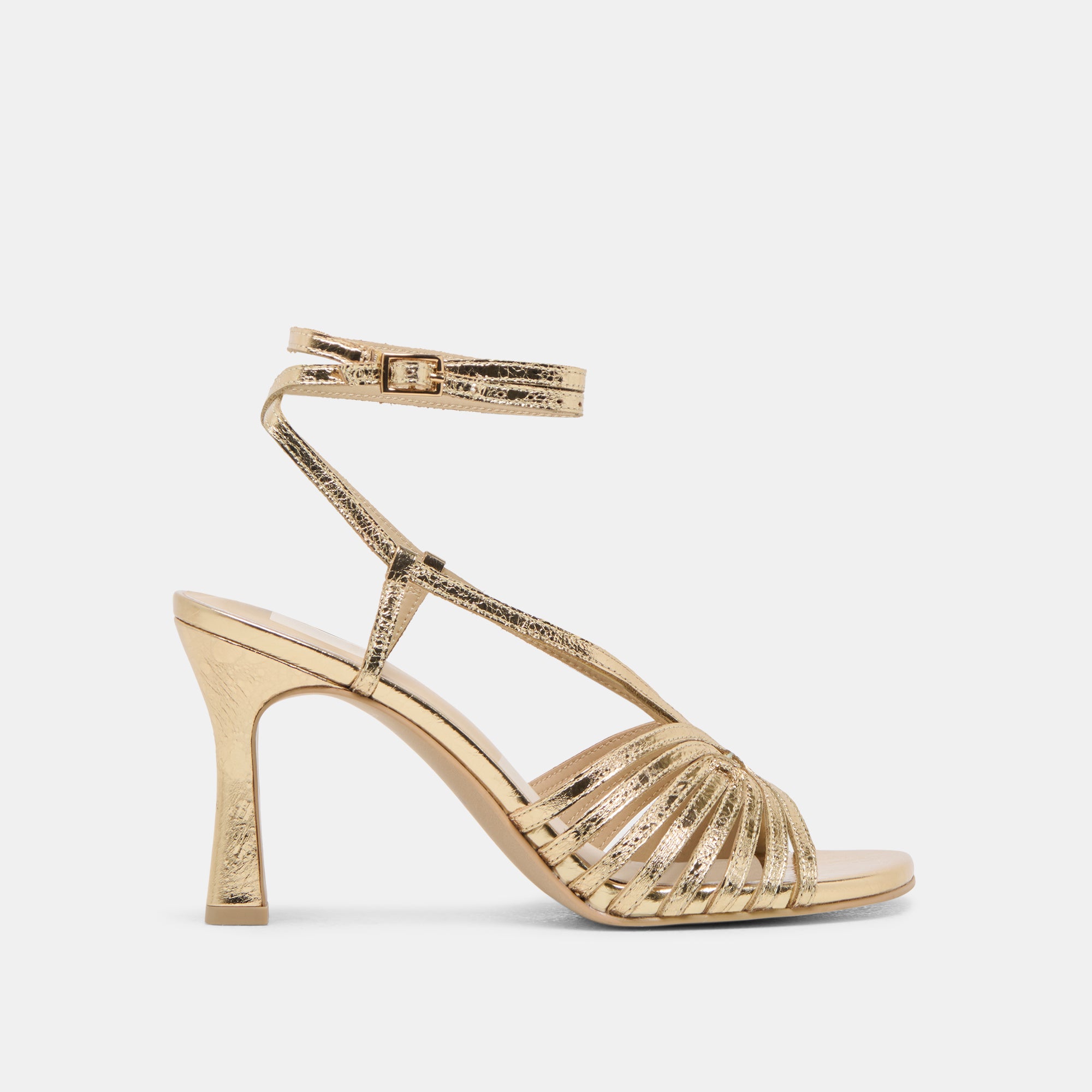 NIVANA Gold Distressed Leather Heels for Women - Stylish High Heels for Parties, Weddings & Evening Events