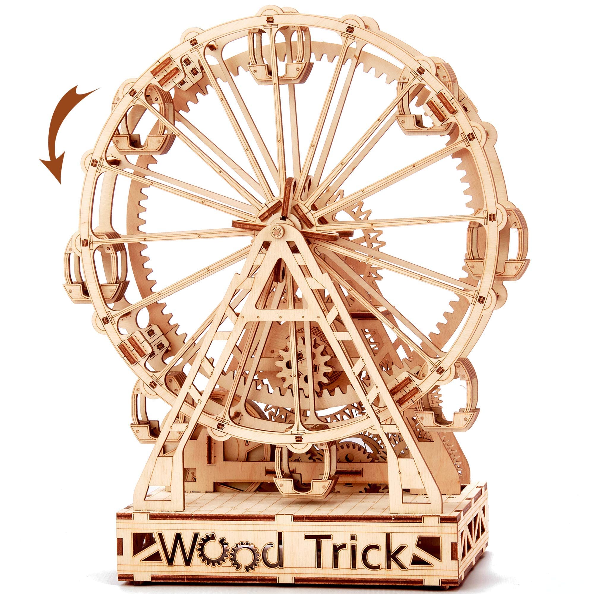 Wood Trick Ferris Wheel Rotating Mechanical Model Kit - 3D Wooden Puzzle for Adults & Teens - DIY Engineering Building Kit for Home Decoration & STEM Education - Perfect for Family Bonding, Classroom Projects & Gift Giving