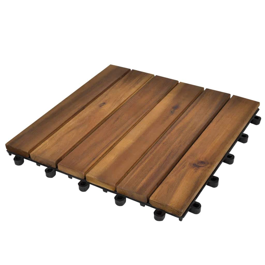 10 Pack Acacia Wood Deck Tiles 11.8x11.8 Inch - DIY Easy Install Interlocking Floor & Wall Planks for Indoor Outdoor Use - Patio, Balcony, Garden Decoration