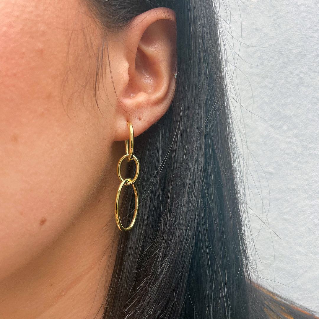 14K Yellow Gold Oval Link Drop Earrings for Women - Elegant Dangling Earrings for Party, Wedding & Everyday Wear