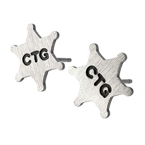 Custom Sheriff Star Badge Stud Earrings - Engraved Number, Brushed Sterling Silver - Handmade in USA - Perfect for Western Costumes, Cowboy Parties & Law Enforcement Appreciation Gifts
