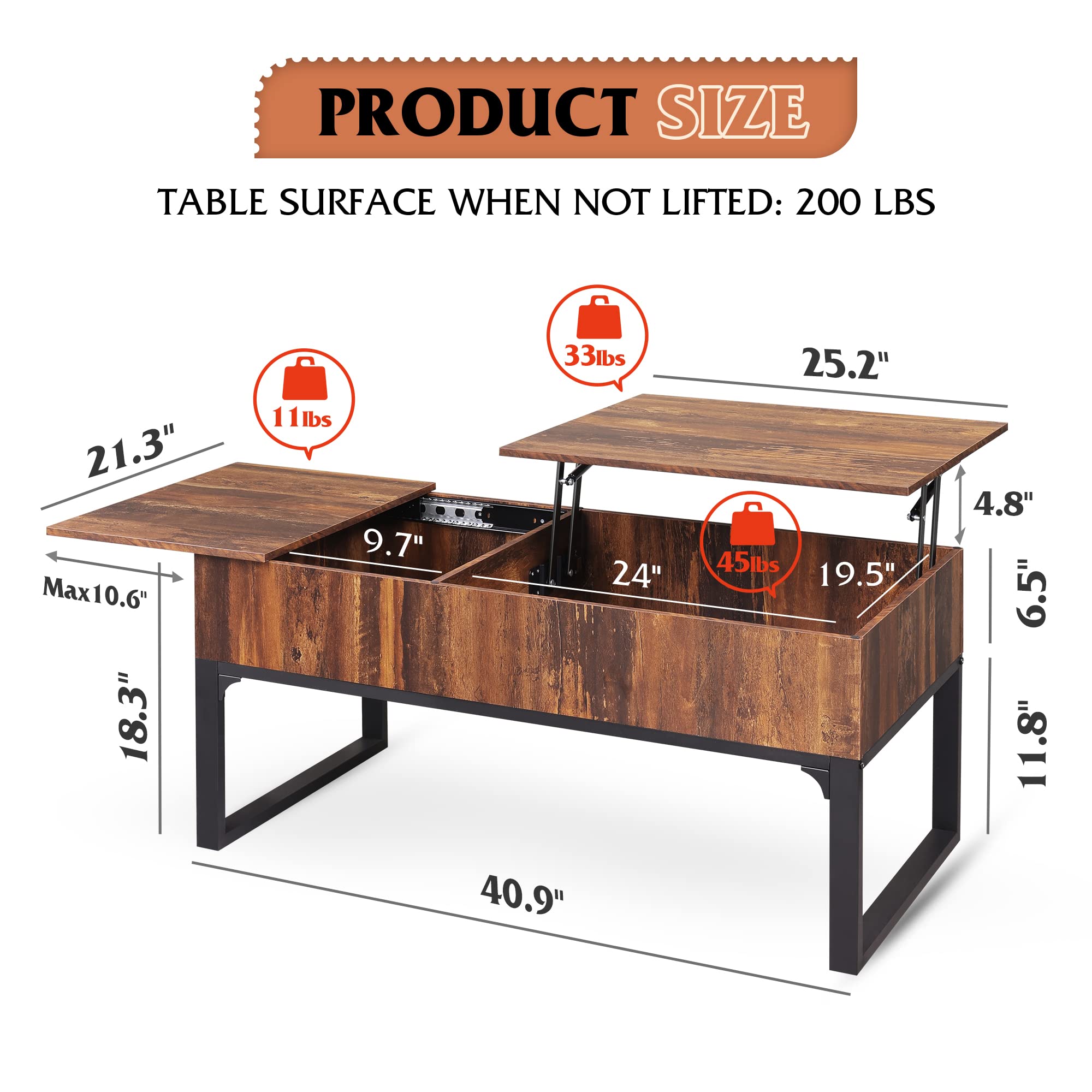 WLIVE Lift Top Coffee Table with Storage - 40.9