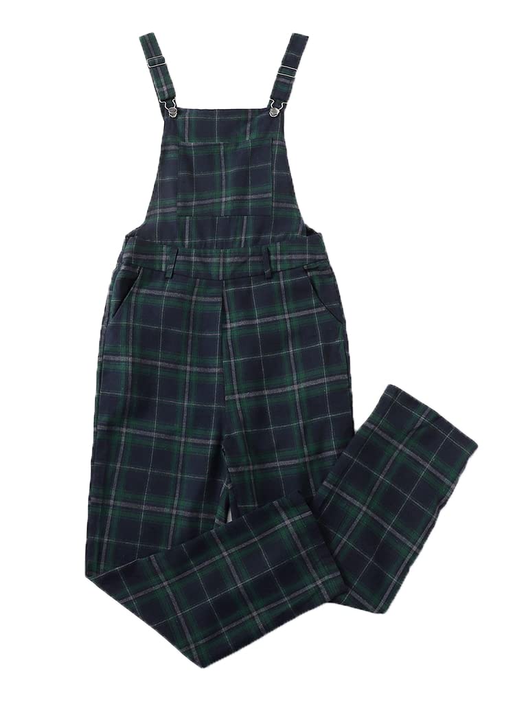 Women's High Waisted Plaid Overalls - Skinny Fit Straight Leg Jumpsuit with Adjustable Straps & Pockets | Casual Outfit for Fall, Workwear, Street Style Fashion
