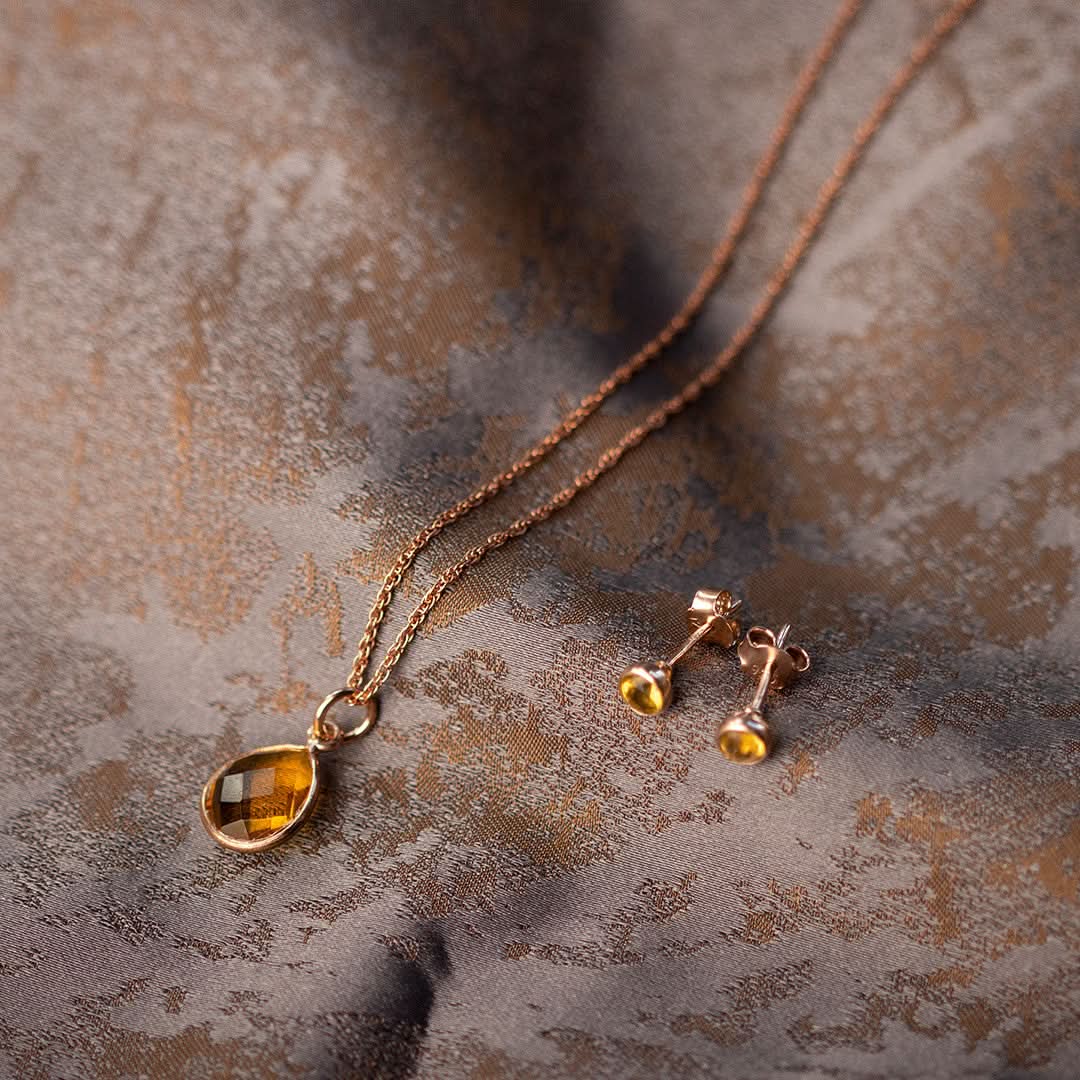 Natural Citrine Mini Stud Earrings for Women - 14K Rose Gold Plated Hypoallergenic Jewelry - Perfect for Everyday Wear, Gifts & Special Occasions