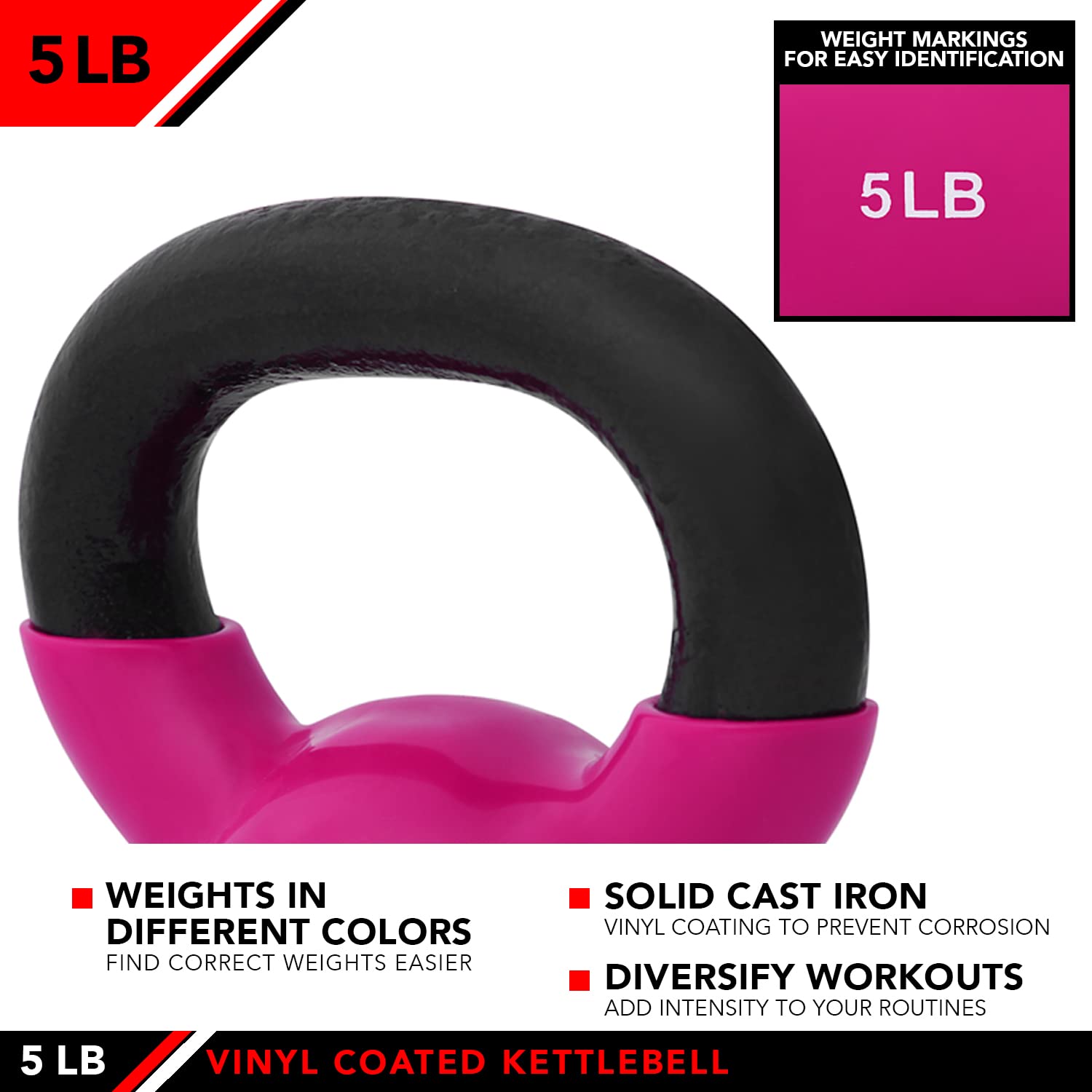 Premium j/fit Vinyl Coated Cast Iron Kettlebell Weights - 5lb to 35lb Set for Cardio, HIIT & Strength Training | Home Gym & CrossFit Equipment | Ideal for Full-Body Workouts, Functional Fitness & Weight Loss