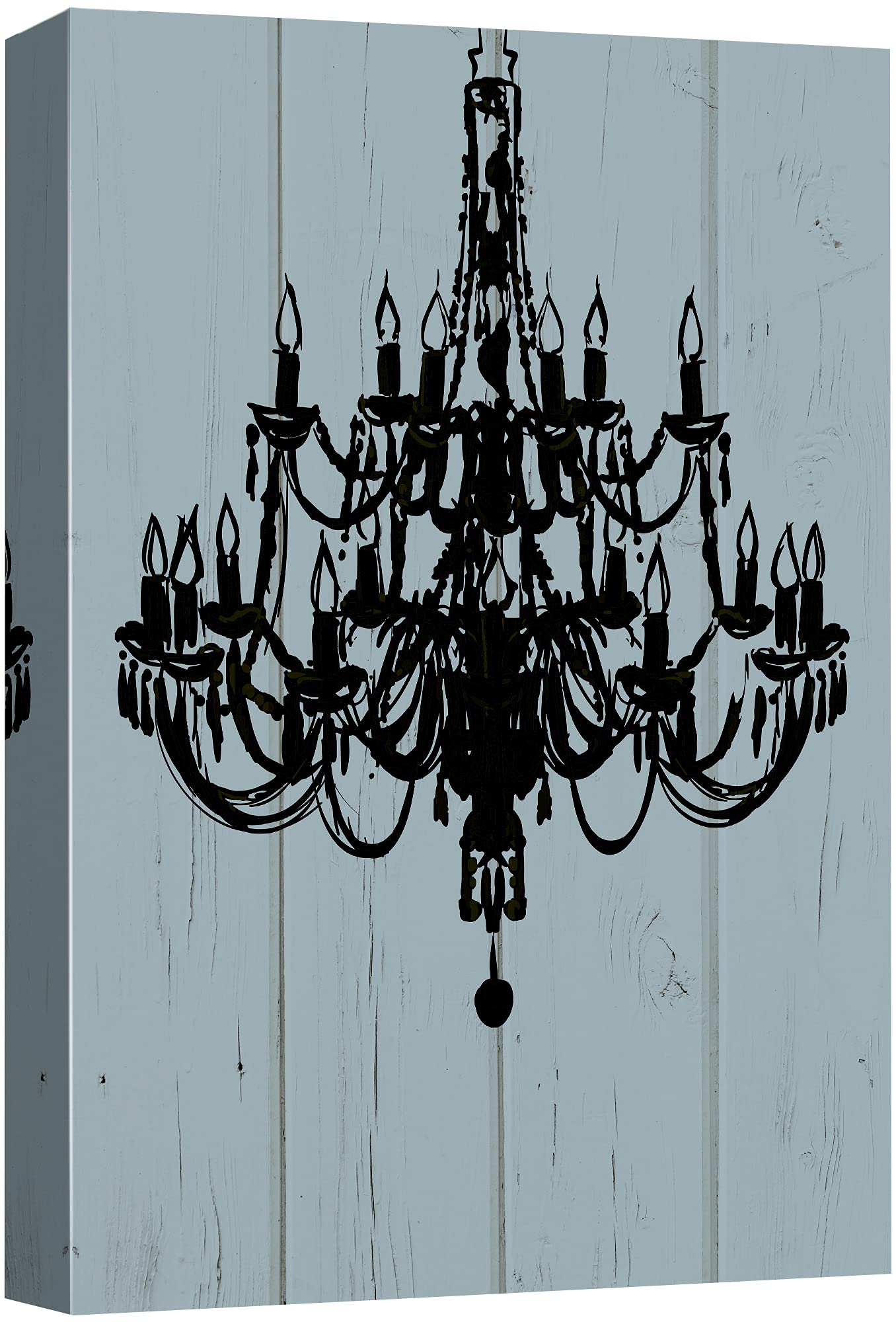 Black Chandelier Silhouette Canvas Print - Modern Wood Panel Wall Art with Decorative Lights, Multicolor Digital Art for Living Room, Bedroom & Office Decor (32x48 inches) - Perfect for Creating a Chic, Relaxing Atmosphere in Your Home or Workspace