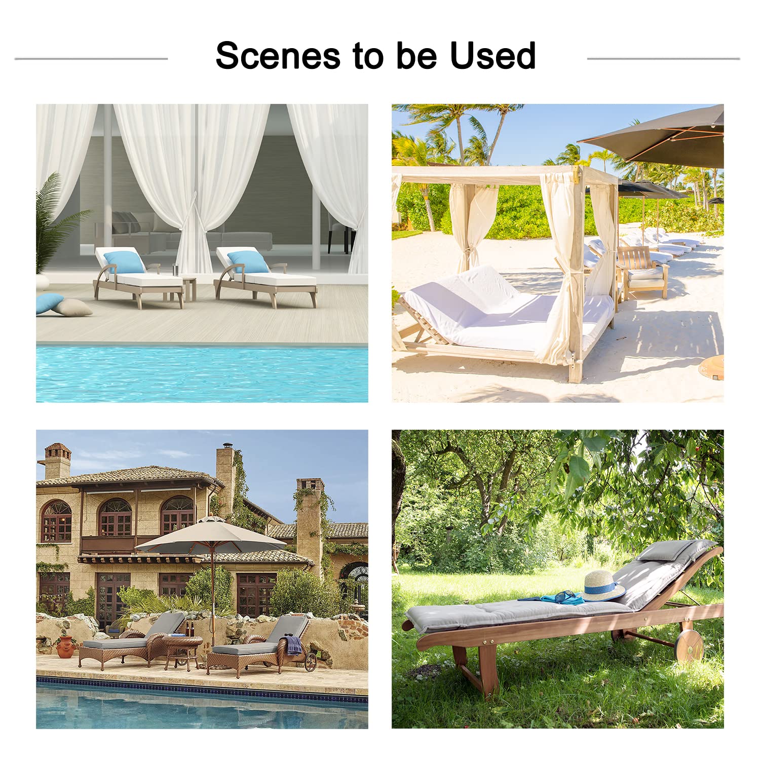 Outdoor & Indoor Chaise Lounge Cushion Set - Water-Resistant Plaid Patio Furniture Cushions in Black, Gold, Brown, Beige, Navy Blue, Red, White, Teal, Green & Grey - Perfect for Poolside Loungers, Patio Chairs & Sunbathing