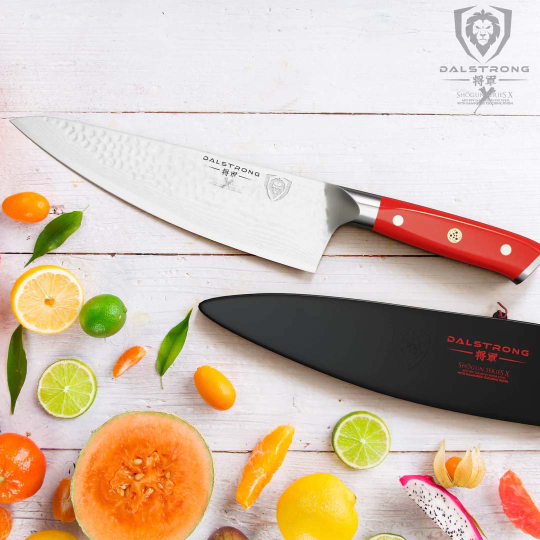 Premium 8-Inch Chef's Knife - Crimson Red Ergonomic Handle - Shogun Series X by Dalstrong - Professional Kitchen Knife for Slicing, Dicing & Chopping Vegetables, Meat & Fish