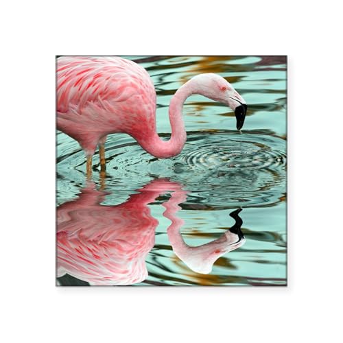 White - Pink Flamingo Reflection Square Sticker 3 X 3