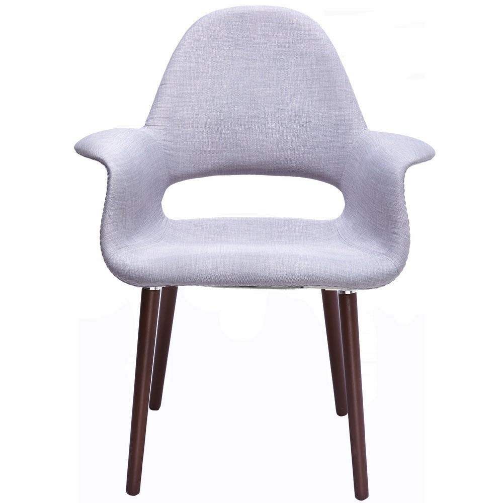 2xhome Gray Mid Century Modern Upholstered Fabric Accent Chairs Set of 2 - Organic Living Room Dining Armchairs with Back Armrest & Natural Wood Legs - Perfect for Kitchen, Bedroom, Office and Lounge Areas
