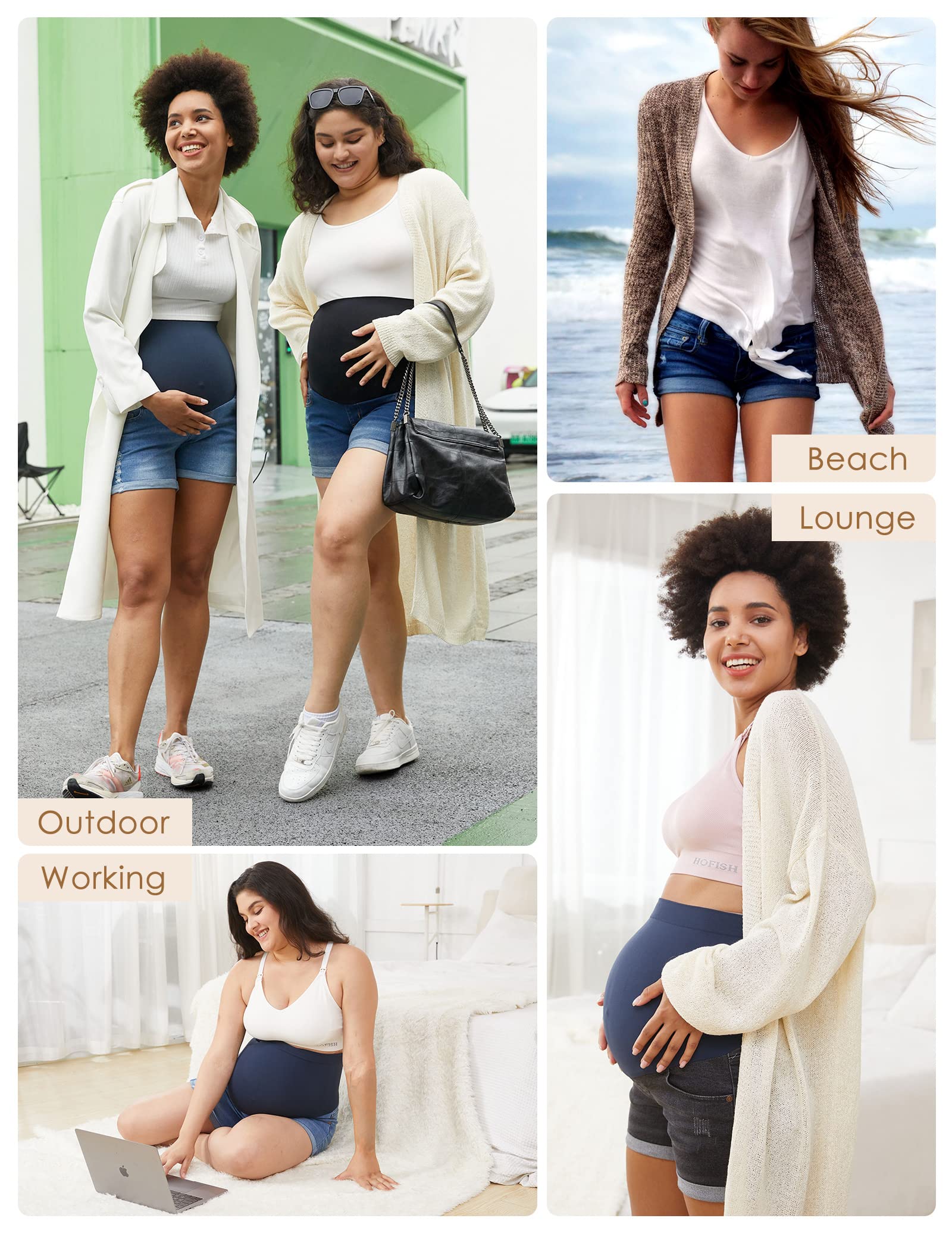 HOFISH Women's Maternity Denim Shorts - Over The Belly Stretchy Comfy Jean Shorts for Pregnancy - Casual & Workout Maternity Wear - Perfect for Summer, Travel & Everyday Comfort