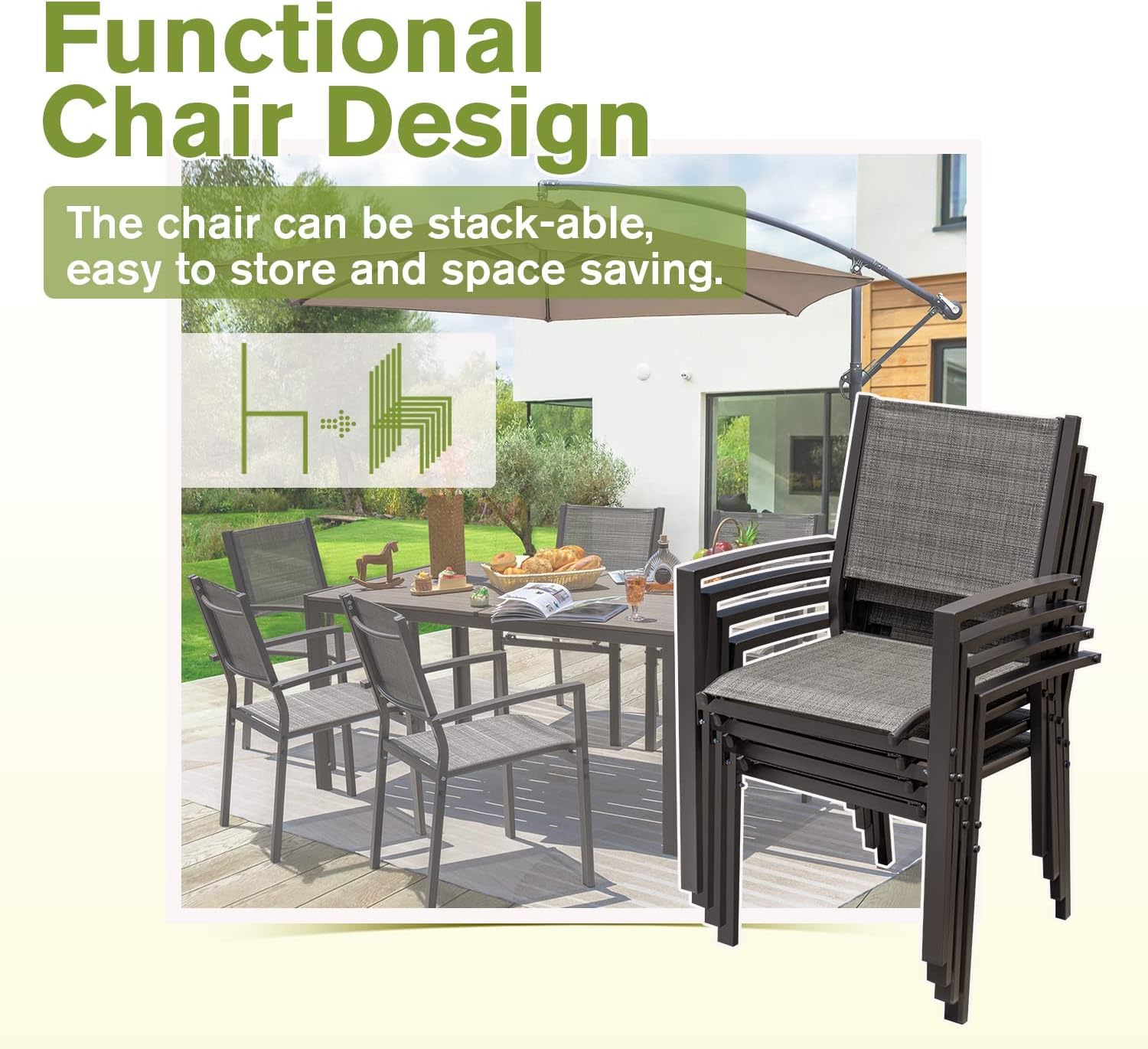 Homall 7-Piece Patio Dining Set with Table & 6 Textilene Chairs - Light Grey Outdoor Furniture for Backyard, Garden & Poolside Relaxation
