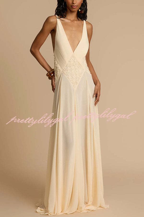 Venus By The Sea Tulle Lace Patchwork Backless Flowy Maxi Dress for Women - Elegant Beach Wedding Guest Dress & Summer Party Gown