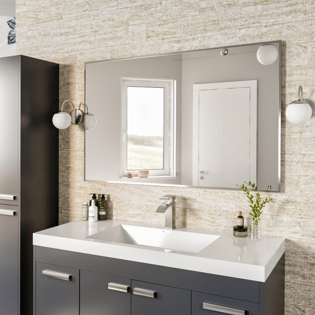 Eviva Sax 48x30 Inch Rectangular Chrome Metal Framed Wall Mirror - Perfect for Bathroom, Bedroom, and Entryway Decor
