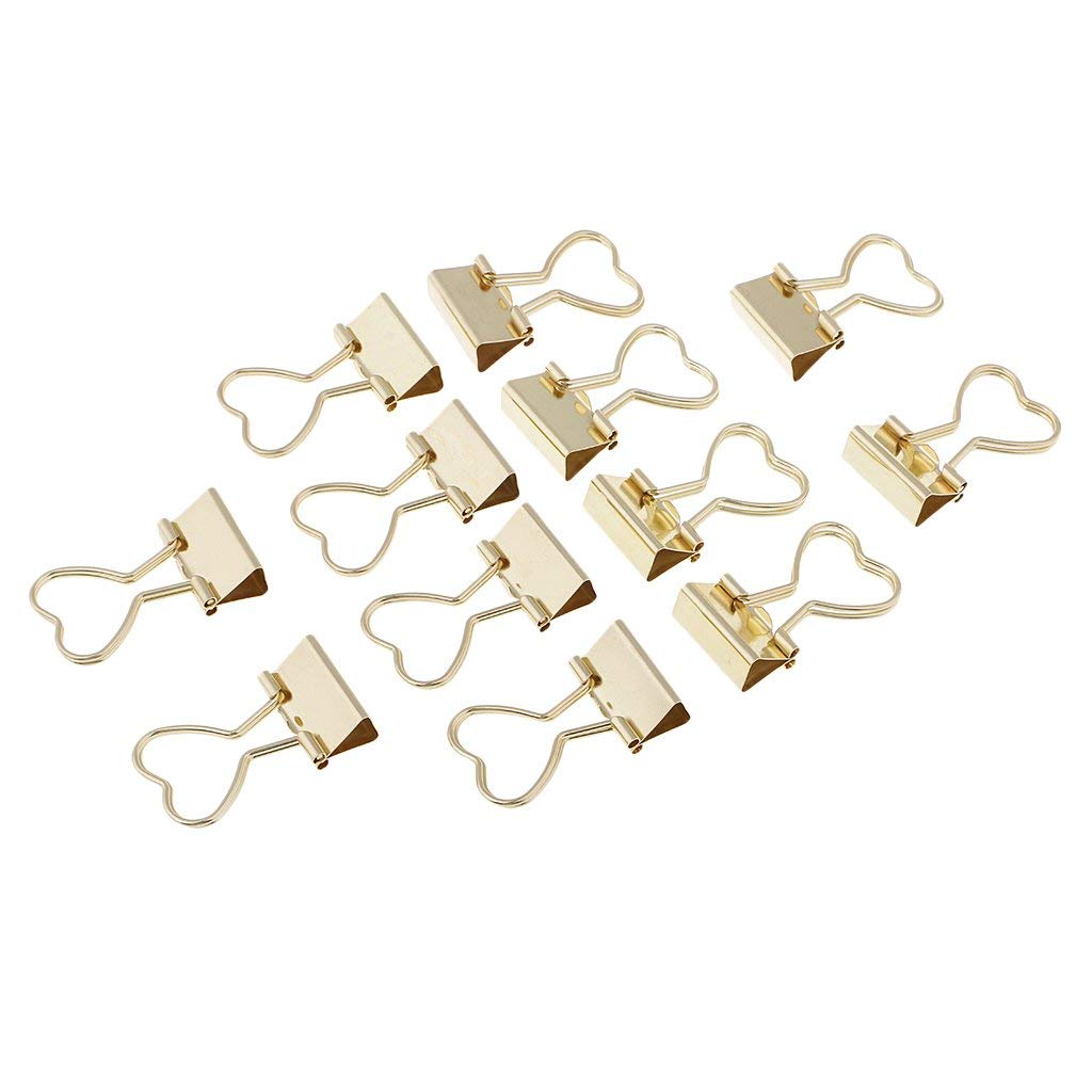 12-Piece Gold Heart-Shaped Metal Binder Clips for Office, School, and Home Organization - Perfect for Paperwork, Photos, and DIY Projects
