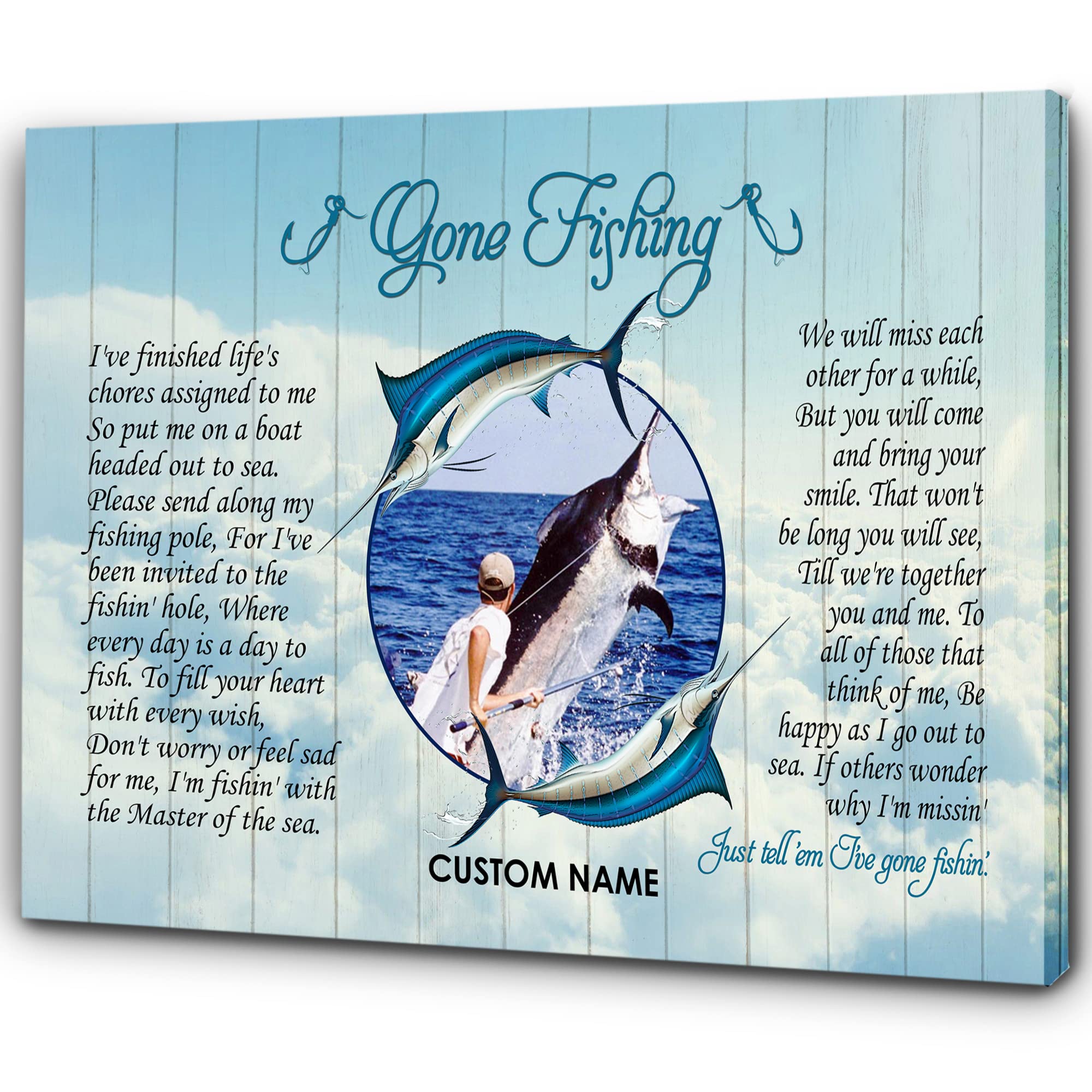 Fishing Sympathy Gift for Loss of Loved One - Marlin Fishing Canvas Wall Art - Memorial Gift for Husband, Father, Grandfather - 10x8 Inch VTQ10 - Perfect for Home Decor, Office or Fishing Lodge