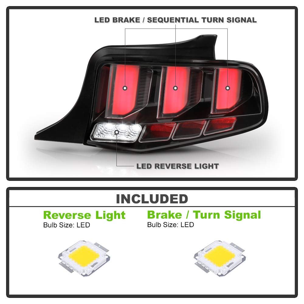 ACANII LED Sequential Tail Lights for 2010-2012 Ford Mustang - Black Housing Brake Lamps with Turn Signals (Driver & Passenger Side) - Perfect for Night Driving & Car Customization