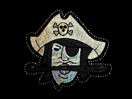 Pirate Head Iron-On Transfer with Sequin & Rhinestone - DIY Costume, T-Shirt, Jacket, Bag Decoration for Halloween, Cosplay & Pirate Themed Parties