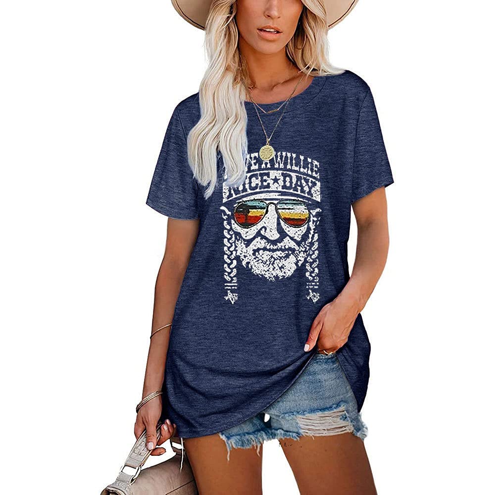 Trendy 'Have a Willie Nice Day' Women's Country Music Graphic T-Shirt - Casual Short Sleeve Summer Top for Concerts, Festivals & Everyday Wear