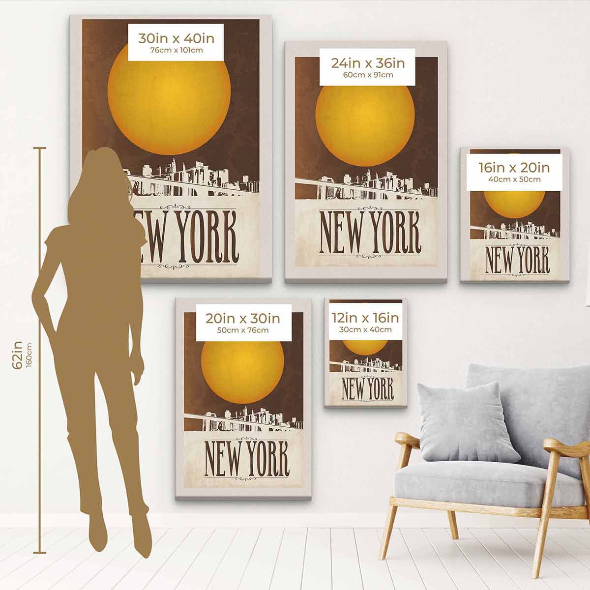 Vibrant Yellow New York Skyline Wall Art Canvas Print - Perfect for Living Room, Bedroom & Office Decor