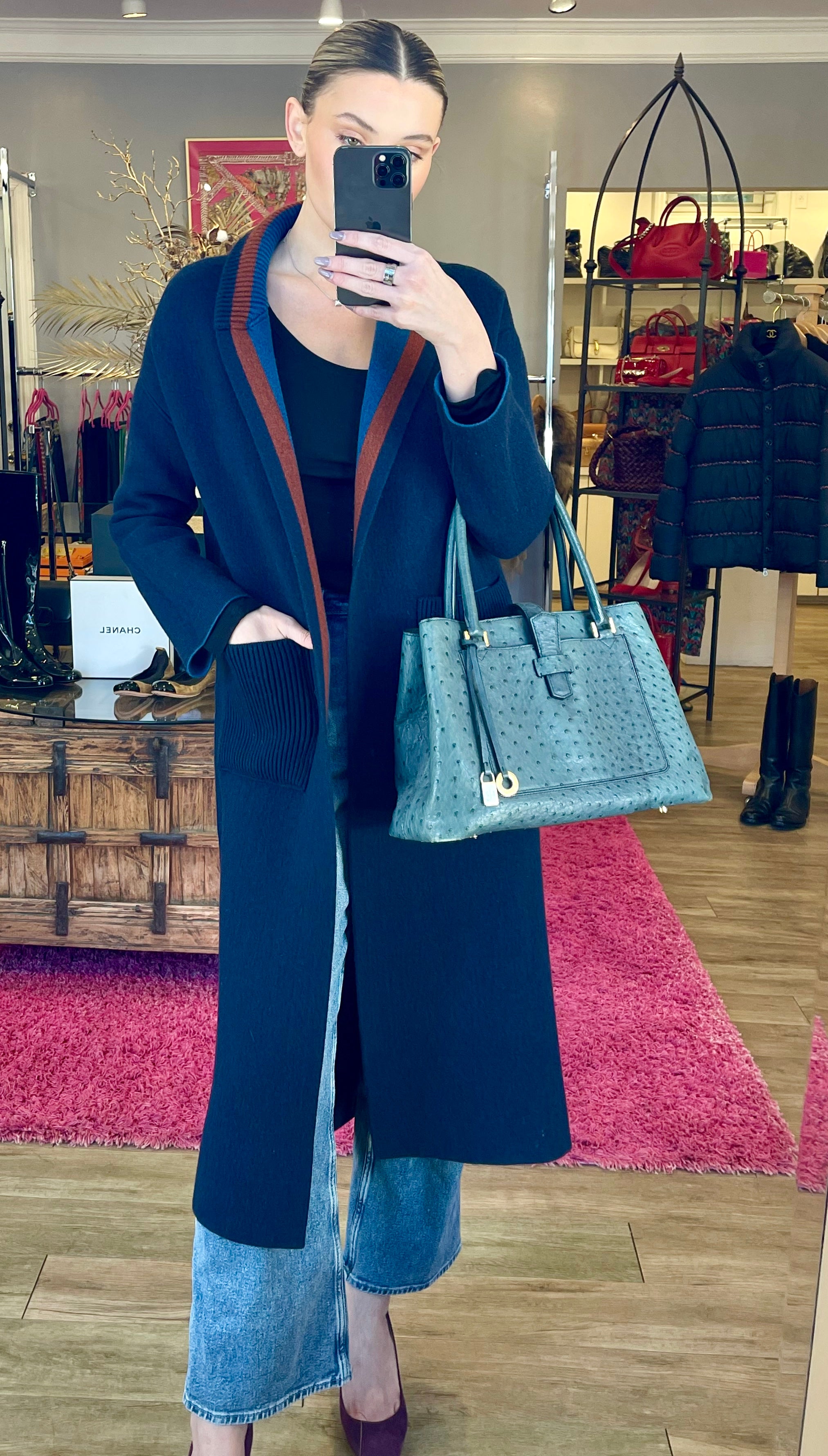 Luxury Loro Piana Ostrich Leather Bellevue Tote Bag for Women - Premium Handmade Designer Shoulder Bag for Work, Travel & Everyday Use