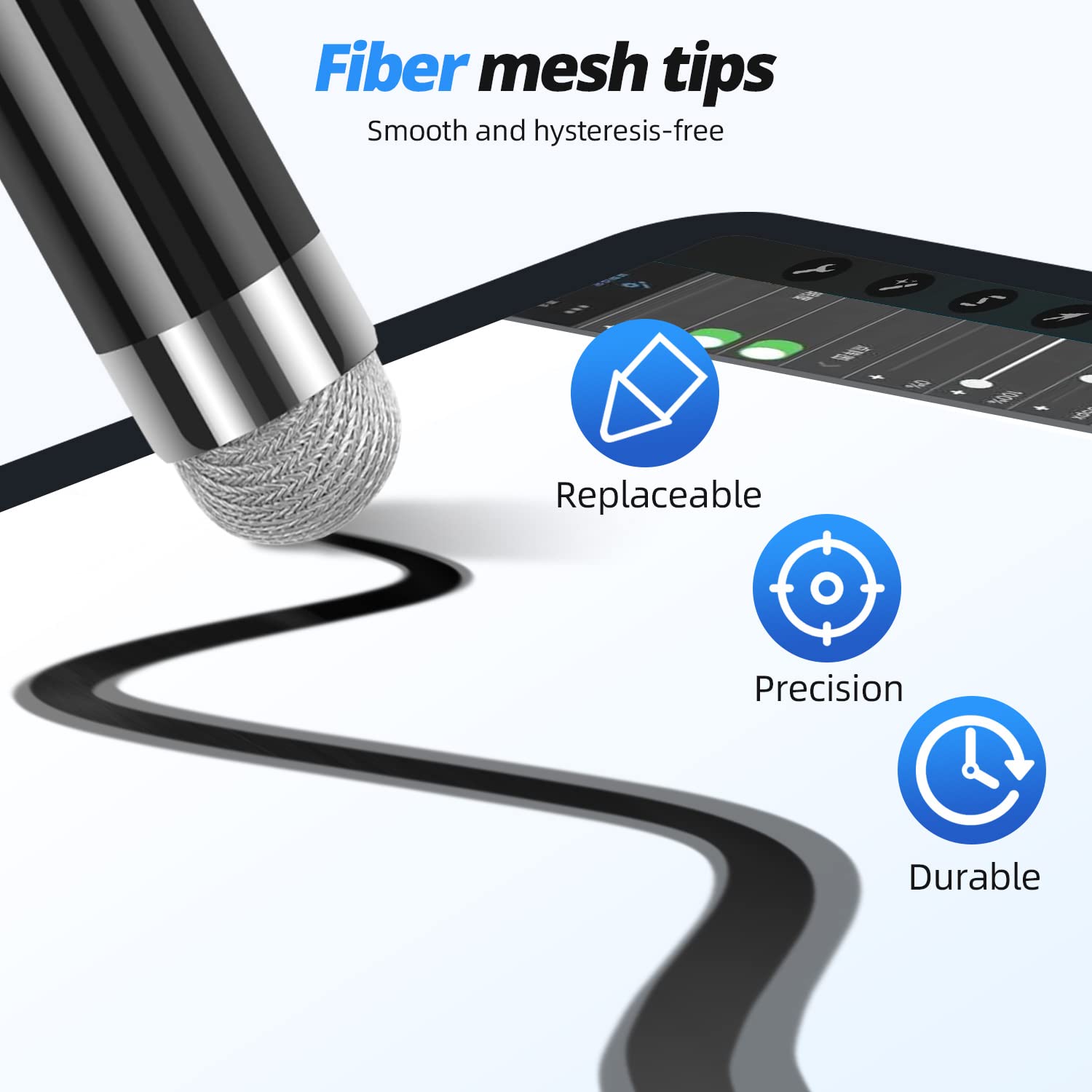 5-Pack High Sensitivity Fiber Mesh Stylus Pens for Touch Screens - Fine Point Capacitive Pen Compatible with iPad, iPhone, Android Tablet, Laptop, Microsoft Surface & Chromebook | Perfect for Drawing, Note-Taking & Digital Signatures