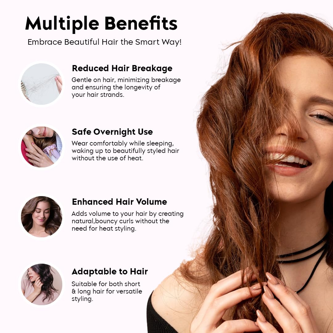 Heatless Curling Rod Headband for Overnight Curls - No Heat Silk Ribbon Hair Roller with Claw Clip - DIY Hair Styling Tool for Women & Girls (Pink) - Perfect for Sleep, Travel & Damage-Free Curls