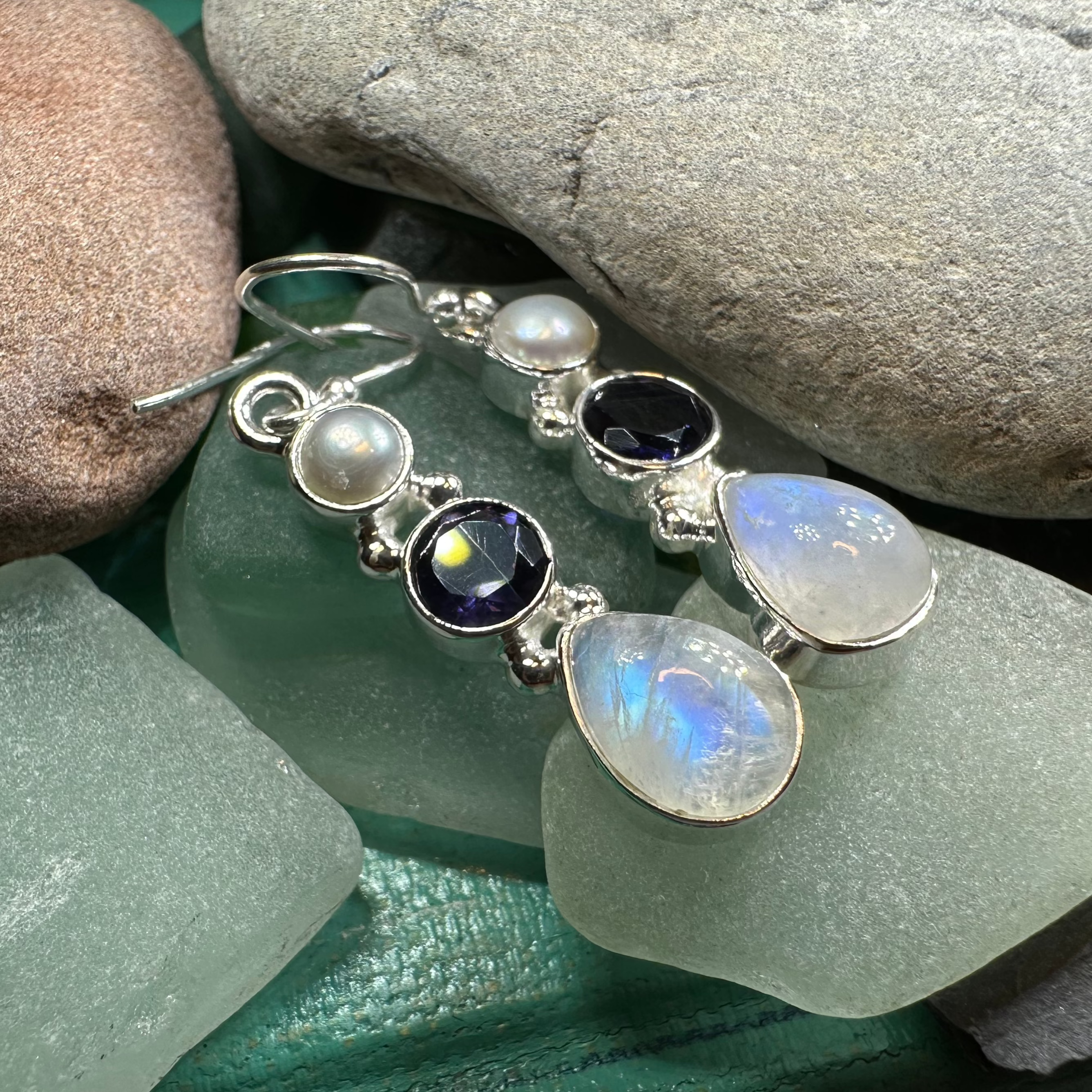 Ava Moonstone Earrings for Women - Genuine Sterling Silver Dangle Earrings with Healing Stone - Perfect for Boho, Wedding & Everyday Jewelry