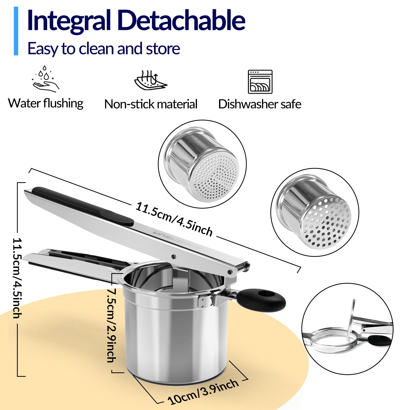 SPEENSUN Stainless Steel Potato Ricer & Masher - 15oz Heavy Duty with 2 Interchangeable Cups - Perfect for Fluffy Mashed Potatoes, Baby Food & Spaetzle Making - Ideal for Home Cooking, Restaurants & Meal Prep