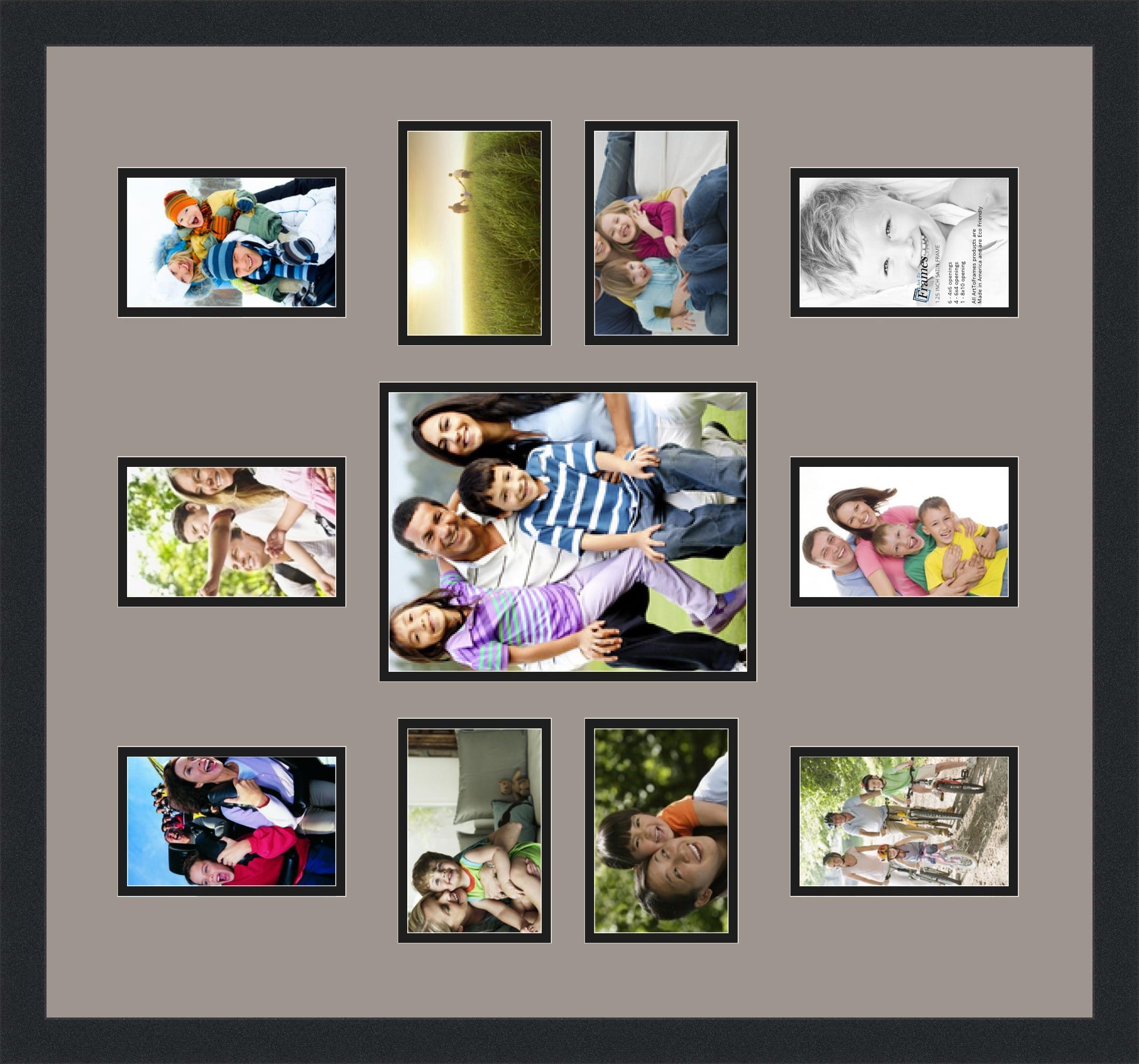 Art to Frames Double Mat Collage Photo Frame - 8x10 & 10x4.6 Openings, Satin Black Frame for Wall Display | Perfect for Family Photos, Wedding Memories & Home Decor