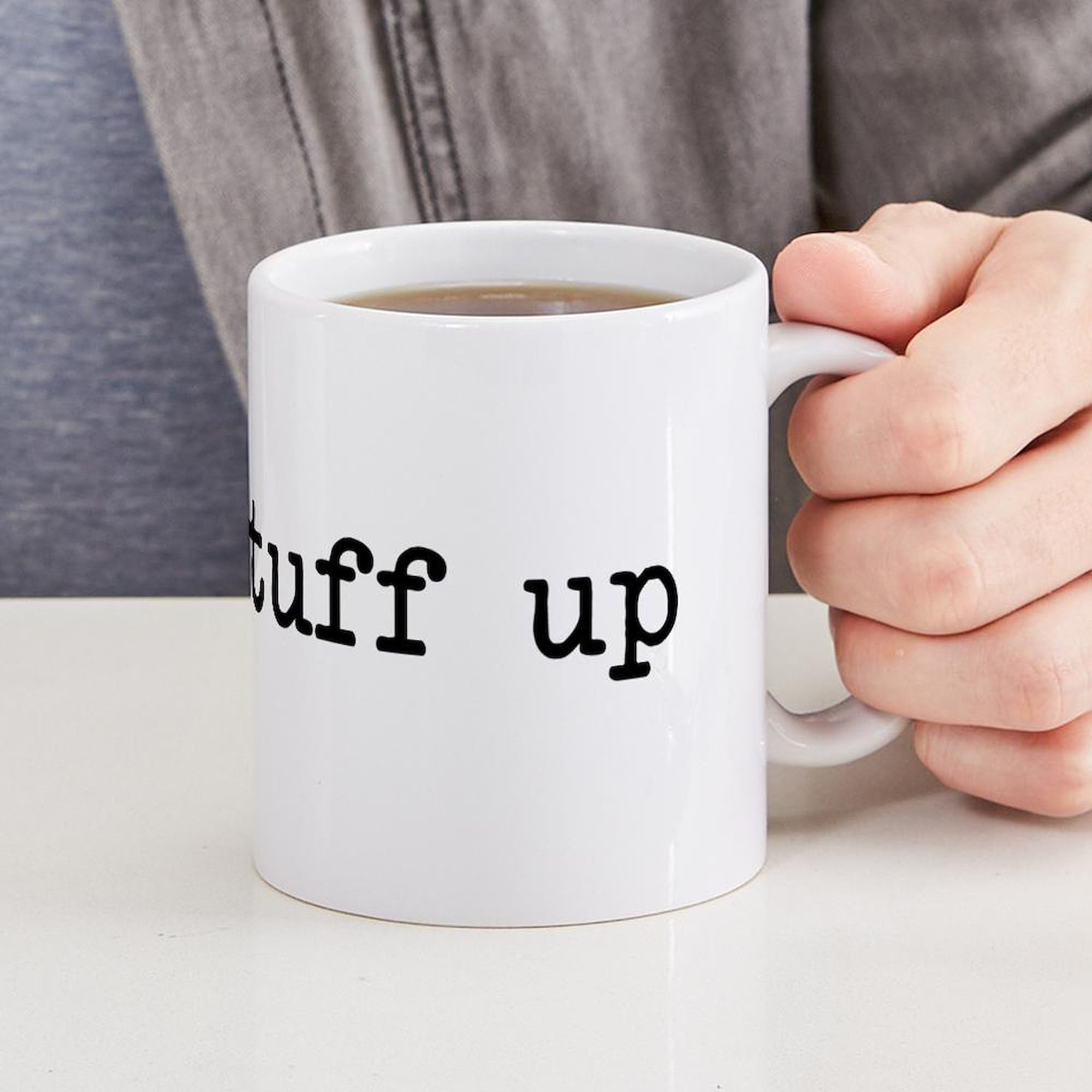 CafePress I Make Stuff Up Mug - 11 oz (325 ml) Ceramic Coffee Cup with Handle - Funny Novelty Gift for Writers, Teachers & Creative Professionals - Perfect for Office, Home & Coffee Breaks
