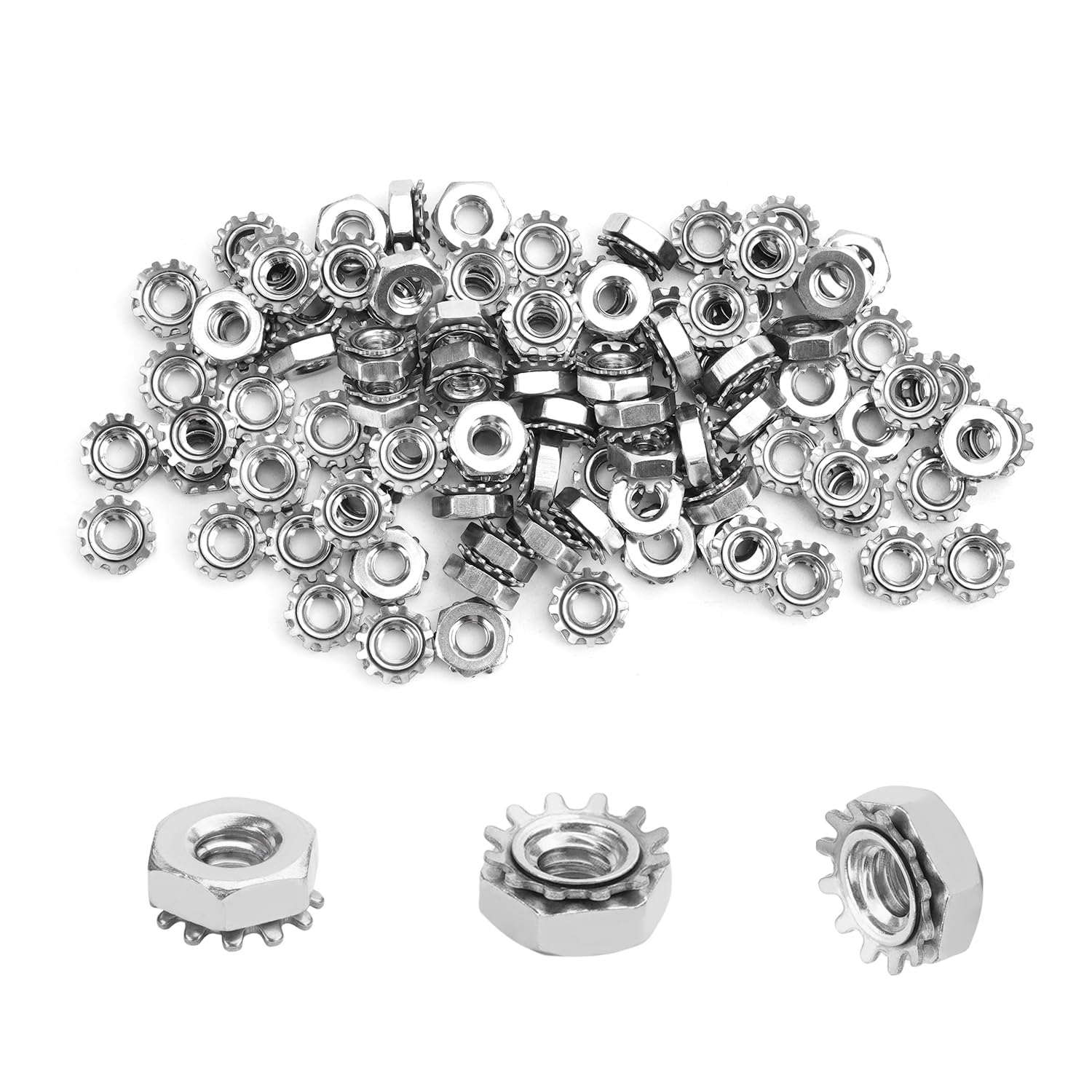 MroMax 10#-24 K-Lock Nuts, 50Pcs - 304 Stainless Steel Keps Lock Nuts for Hardware Fastening | Durable Silver Finish | Ideal for Machinery, Furniture & Electrical Appliances | Secure Fastening Solution for DIY Projects & Industrial Use