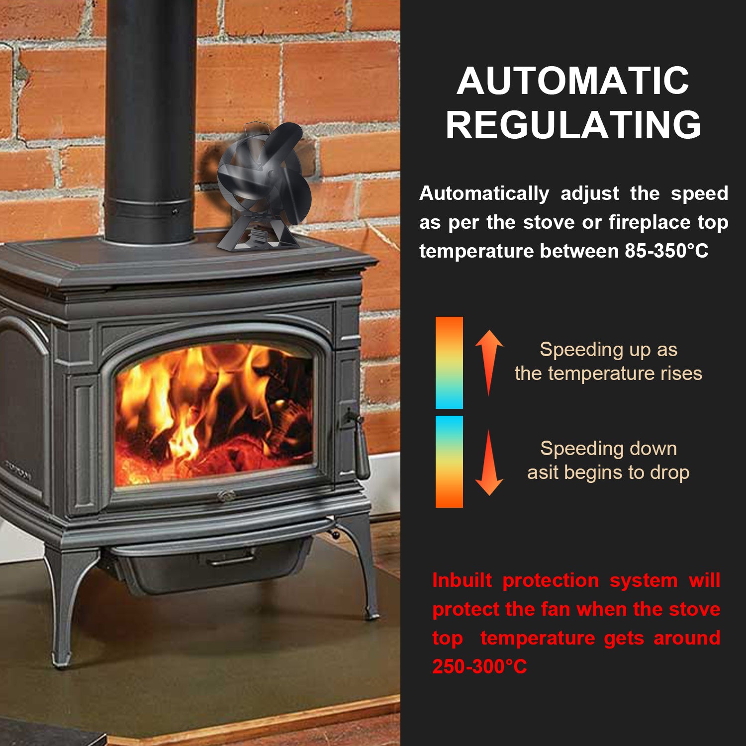 3 Blade Stove Fan VDSF643 - Eco-Friendly Heat Powered Stove Fan for Wood Burning Stoves - Perfect for Energy Efficient Home Heating & Improved Air Circulation in Living Rooms, Cabins & RVs