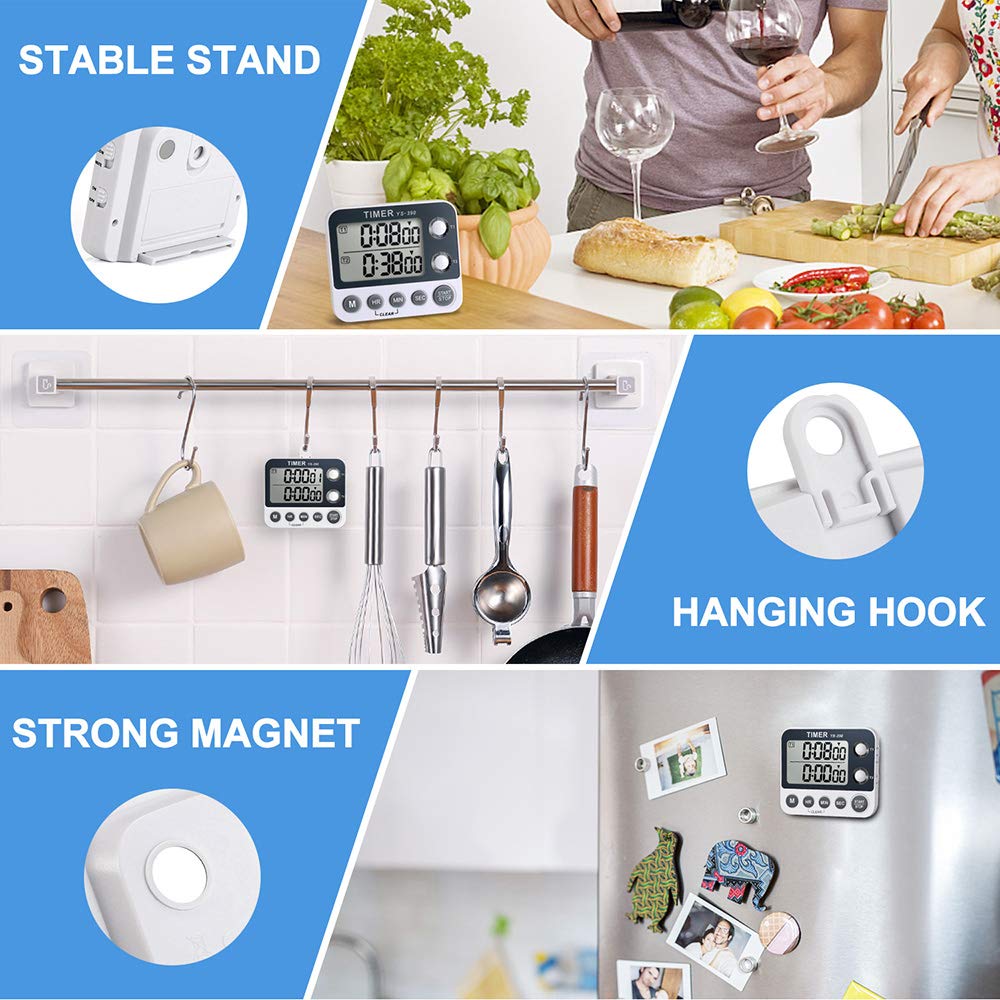 HomeMall Digital Kitchen Timer - Dual Count Up/Down with Magnetic Back, Large LCD Display, Adjustable Volume & Flashing Alarm - Perfect for Baking, Cooking, Meal Prep & Kitchen Organization (Battery Included)